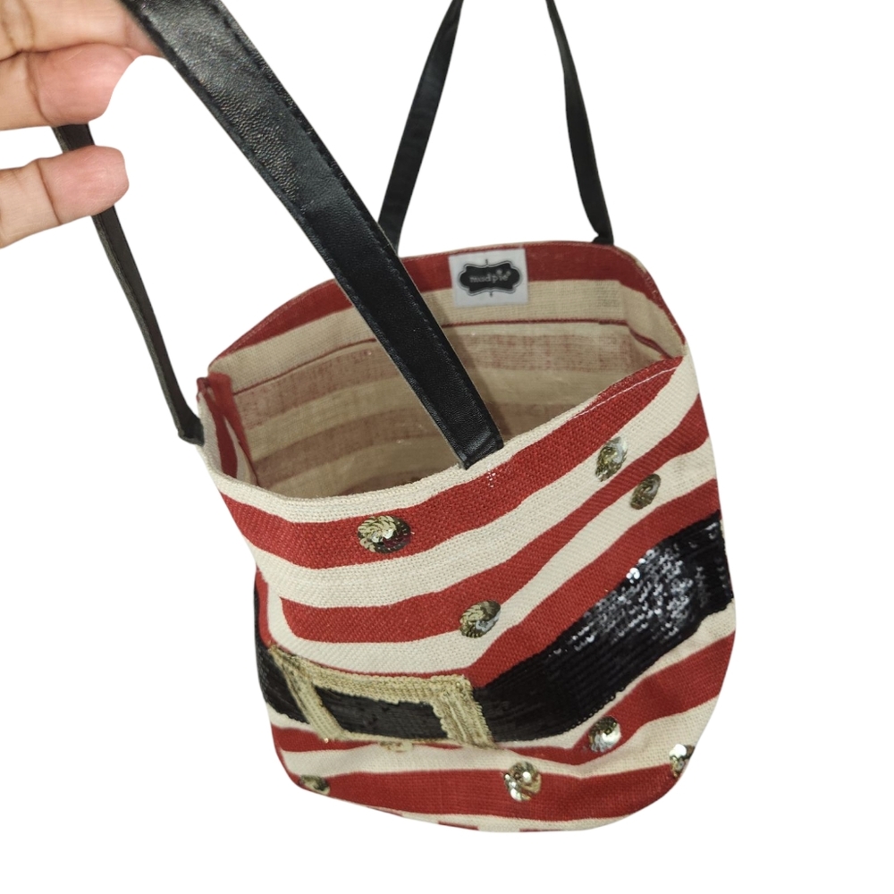 NWOT, Mudpie, Red and White Striped Tote Bag, With Black and Silver Sequins. - Picture 9 of 10
